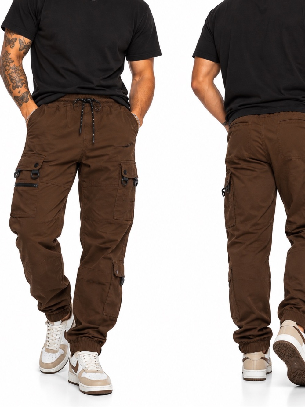 Men's Brown Cargo Joggers with Utility Pockets